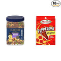 Bundle of PLANTERS Deluxe Salted Mixed Nuts Party Snacks 34oz (1 Container) + Hormel Original Pepperoni Slices 3.5 oz. (Pack of 10)