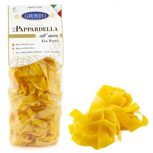Giusto Sapore Classic Pappardelle All Vovo Italian Egg Pasta Nest - 340g - Premium Bronze Drawn Durum Wheat Semolina Gourmet Pasta Noodles - 6 pack