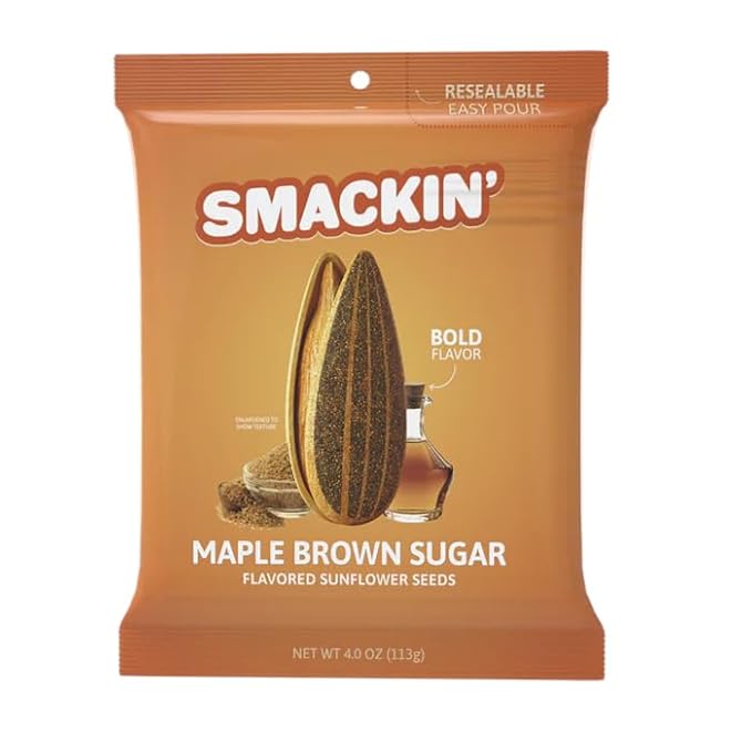 SMACKIN' Sunflower Seeds Roasted Jumbo Small-Batch American Made - Maple Brown Sugar. 4oz bags (12 Pack)