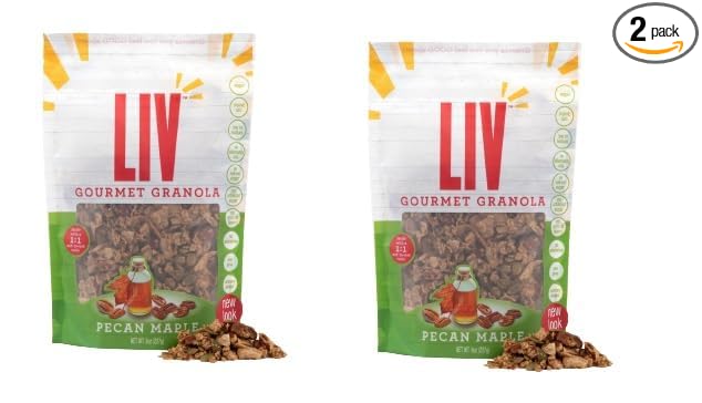 Liv Gourmet Pecan Maple Granola - 8oz (Pack of 2) | Healthy Nutrient-Dense Snack Breakfast Cereal | 1:1 Nut-to-Oat Ratio | Non-GMO Low Sugar Vegan | Organic Oats No Artificial Ingredients No See