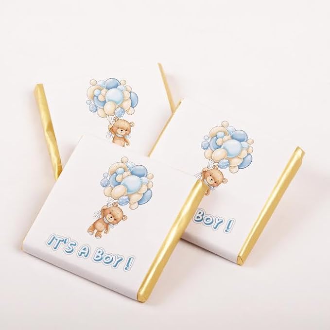 Set of 50 It's a boy-girl Baby Chocolates Perfect for Celebrations Gender Reveals and Special OccasionsBaby Shower Gifts. (Boy - Bear)