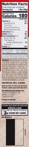 Atkins Chocolate Almond Caramel Protein Meal Bar High Fiber 15g Protein 1g Sugar 3g Net Carbs Meal Replacement Keto Friendly 8 Count