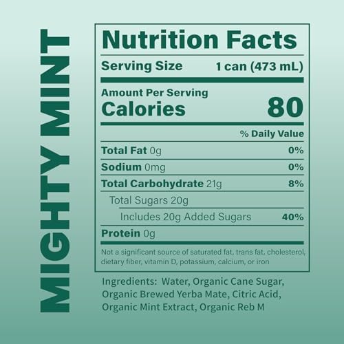 COOLER CO. | YERBA MATE | 12 Pack | 100% Organic Yerba Mate Caffeine | 150 mg Caffeine | 3 Organic Ingredients | Natural Ingredients | No Artificial Colors or Stimulants | Mighty Mint Flavor