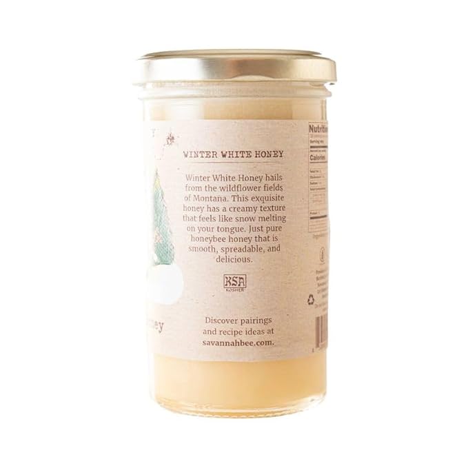 Savannah Bee Winter White Honey in 12 oz Tower Jar