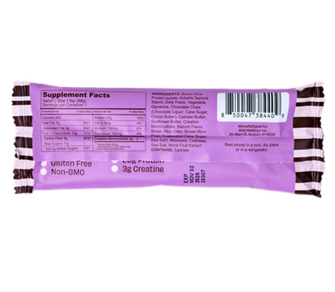 Kreatures of Habit DAILY BAR | Chocolate Chip Cookie Dough Dazzler (Pack of 12) – 20g Plant-Based Protein Bar | 3g of Creatine Monohydrate Per Bar Gluten-Free Vegan Non-GMO