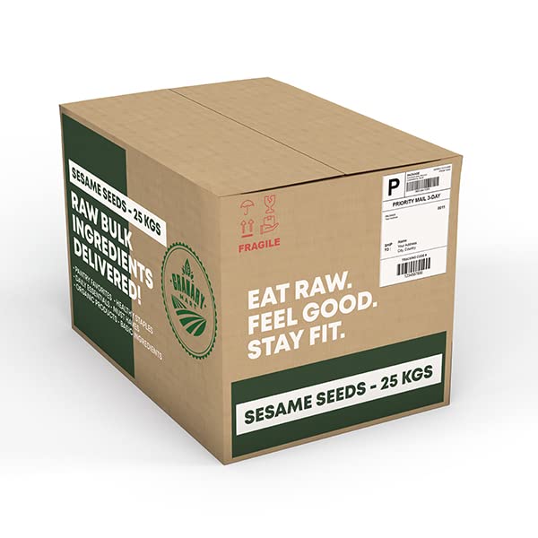 Natural Unhulled Sesame Seeds by Granary Mart – Packed with Calcium and Iron – Superfood of Nature – Gluten &amp Preservatives Free – Keto Diet Approved - Available In 55 lbs. Bulk Bag