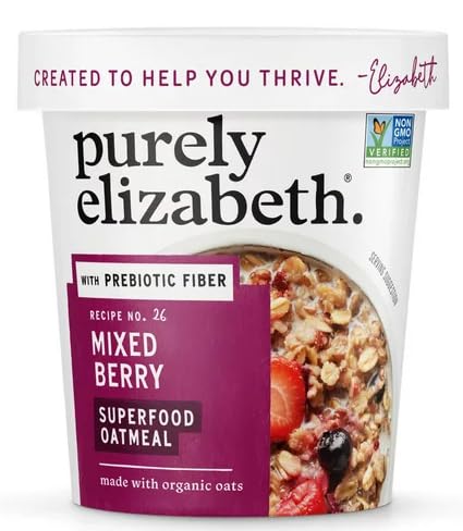 Purely Elizabeth Organic Oats Instant Oatmeal 1.76 oz Cup + King Combos QR Code Mixed pack with (Seasonal (Mixed Berries (12 count))