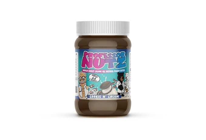 Professor Nutz Organic Peanut Butter- Low Calorie Nut Butter Natural Peanut Butter Natural Fiber Healthy Peanuts Great source of Protein 30 Essential Vitamins (12.42 Ounce Cookie N' Cream)