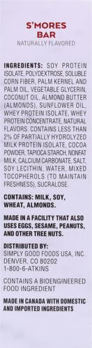 Atkins S’mores Protein Meal Bar High Fiber 1g Sugar 4g Net Carbs Meal Replacement Keto Friendly 5 Count