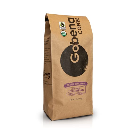 Gobena Coffee 2lb Fair Trade Organic Certified Colombian Whole Bean Light Roast 100% Arabica Specialty Coffee 32 ounces 2 pounds Bulk