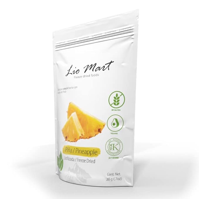 LioMart Dry fruit Snacks- Freeze dried Pineapple. Delicious Natural and Healthy Fruit with no added sugar. Perfect dried fruit for snack backing smotthies topping breakfast and more. 10 Pack box