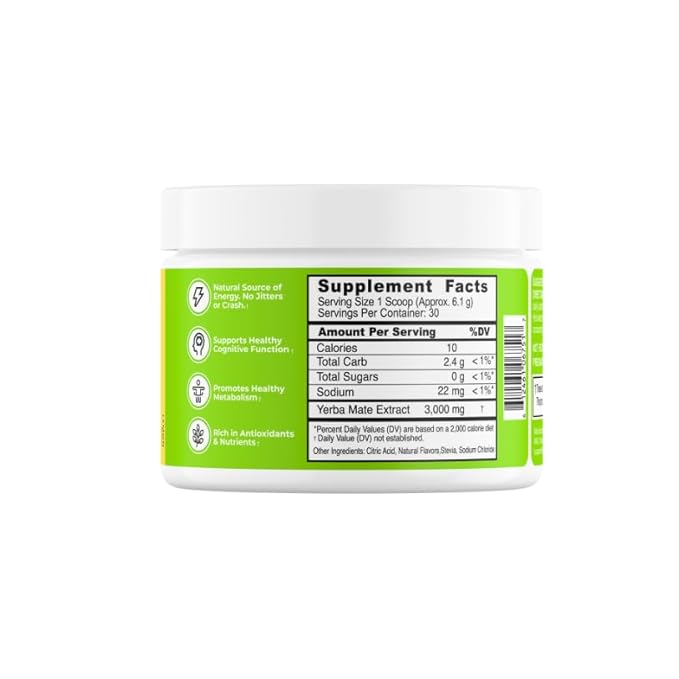 LivMatte Yerba Mate Instant Tea Powder-Natural Caffeine Flavored Drink Mix Sugar-Free Clean Energy Mental Focus + Wellness Support I 30 Servings (Lemon) | Natural Flavored Plant Extract Caffeine