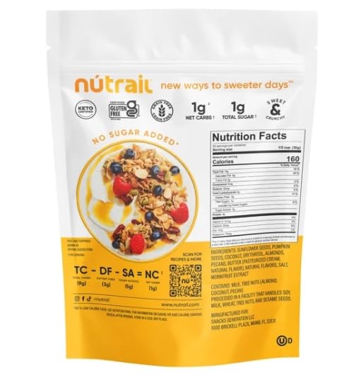 Nutrail Nut Granola Cereal Honey Nut Sweet &amp Crunchy Naturally Flavored Gluten Free Grain Free Keto Certified Low Carb Healthy Breakfast Cereal (2 Pack of 22 Oz)