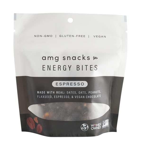AMG Snacks Espresso Energy Bites | 4.3 oz Pack of 6 (72 Bites Total) | Date and Nut Energy Snacks Protein Bars | Non GMO Gluten Free Vegan Protein Bites | Made with All Natural Ingredients