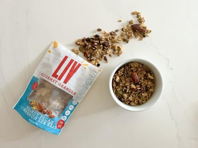 Liv Gourmet Cinnamon Sea Salt Granola - 8oz (Pack of 6) | Healthy Nutrient-Dense Snack Breakfast Cereal | 1:1 Nut-to-Oat Ratio | Non-GMO Low Sugar Vegan | Organic Oats No Artificial Ingredients