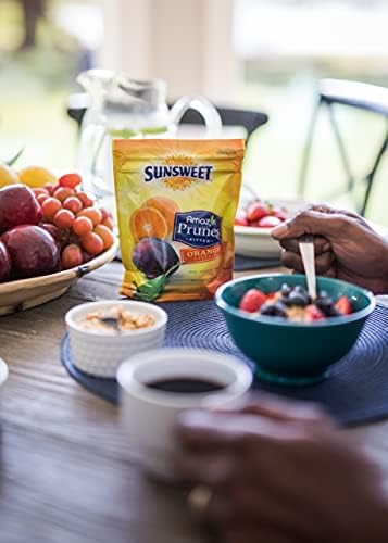 Sunsweet Amazin' Prunes Orange Essence - Prunes Pitted Unsweetened &amp Dried - Gluten Free Vegan Low Fat - Dietary Fiber &amp Natural Minerals - Dried Fruit - 6 oz pouch - 3 Pack
