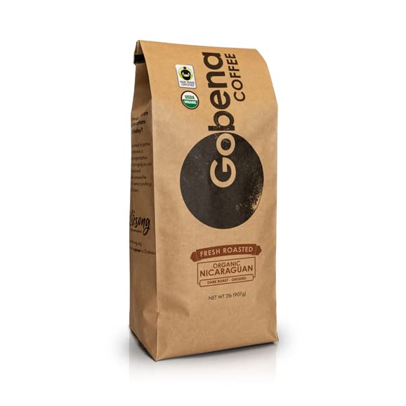 Gobena Coffee 2lb Fair Trade Organic Certified Nicaraguan Ground Dark Roast100% Arabica Specialty Coffee 32 ounces 2 pounds Bulk