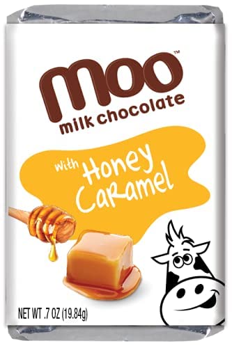 Moo Chocolates All Natural Milk Chocolate Mini Bars with Honey Caramel 0.7 oz 28 ct (Pack of 2) | 70 Calorie Snacks for On-the-Go Lunchboxes Office