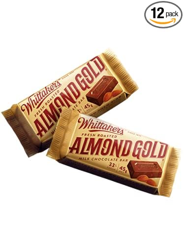 Whittaker's Almond Gold Slab 45g (Pack of 12) （Made in New Zealand）