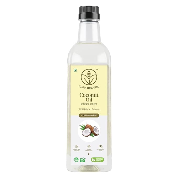 Shiva Organic Cold-Pressed Coconut Oil - 100% Natural Certified Organic - 1L (33.8 fl oz) for Cooking Beauty and Holistic Wellness