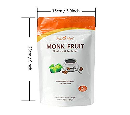 Monk Fruit Zero Calorie Sweetener (2x Sugar Sweet Original) 16 oz - Granular Powder Blended with Erythritol - Sweet Natural Alternative to Xylitol and Stevia - Sugar Replacement for Keto Paleo Low