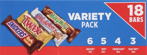 SNICKERS TWIX MILKY WAY &amp 3 MUSKETEERS Individually Wrapped Variety Pack Full Size Milk Chocolate Candy Bars Bulk Assortment 33.31 oz 18 Bars (Pack of 2)