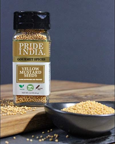 Pride of India - PACK of 6 - Yellow Mustard Seed Whole – Pungent &amp Aromatic – Gourmet Indian Spice – Add in Salads/Dressings/Chicken/Meat/Pickles – Easy to Use – 2.8 oz. Small Dual Sifter Bottle