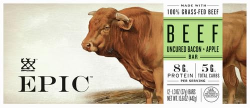 EPIC Beef Uncured Bacon and Apple Bars Whole 30 Paleo Friendly Protein Snacks 12 Ct 15.6 oz (Pack of 4)