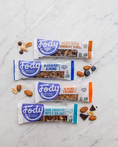 Fody Foods Snack Bars Variety Pack 1.41 Oz (Pack of 12) 4 Flavors Protein Bars Low FODMAP Gut &amp IBS Friendly Vegan Lactose Free Non-GMO Gluten Free
