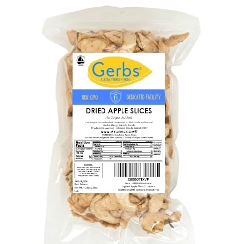 Gerbs Dried New England Apple Slices – 2 LBS. - No Sugar Added Unsulfured &amp Preservative Free - Top 14 Allergy Free &amp NON GMO - Grown in USA