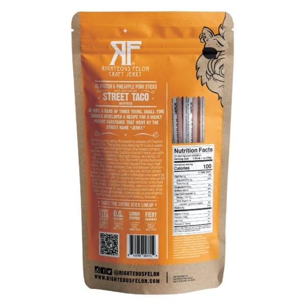 Righteous Felon Craft Jerky Street Taco Pork Sticks 1 oz 12-count