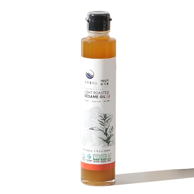 NONGBU PLUS Light Roasted Sesame Oil 6.76 Fl Oz (200ml) 100% Pure Sesame Seed Oil Korean-Style Toasted Rich and Nutty Flavor