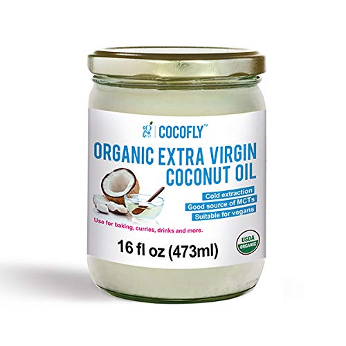 Cocofly Organic Extra Virgin Coconut Oil Raw Coconut Oil For Skin Hair and Cooking Pure Coconut Oil (Aceite de coco) Unrefined with MCTs 16 Fl.oz