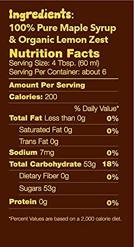 Tree Juice Zesty Lemon Pure Maple Syrup- All Natural Non GMO Vegan Gluten Free Vegetarian Paleo (12 oz bottle)