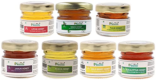Farm Naturelle-(Pack of 7x40Gms) Forest Flower Honey/Jungle Honey Tulsi Flower Honey Jamun Flower Forest Honey Acacia Honey Litchi Honey Wild Berry/Sidr Forest Honey Eucalyptus Honey