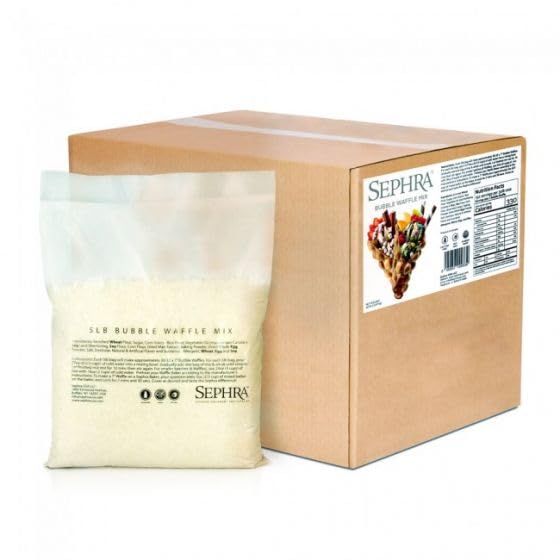 Sephra Bubble Waffle Mix 30lb case. Just add water to serve fun delicious Bubble Waffles for breakfast lunch and dinner! Nut Free and Kosher Dairy perfect for any occasion and treat.