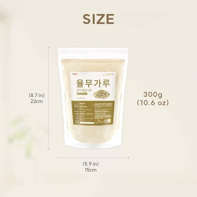 Korean Job's Tears Powder – 100% Roasted or Raw Yulmu from Korea Finely Ground No Additives Plant-Based Ingredient for Smoothies Porridge and Cooking 볶은율무가루 (10.6 oz (300g) Roasted Job's Tears)