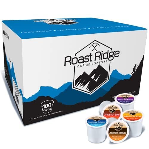 Roast Ridge Single Serve Coffee Pods for Keurig K-Cup Brewers Variety Pack Medium Roast 100 Count (20 each: Blueberry Cobbler Chocolate Hazelnut Salted Caramel Cinnamon Swirl Chocolate Mocha)