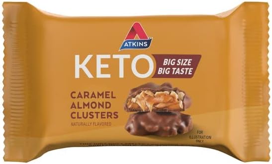 Atkins Caramel Almond Clusters Gluten Free High in Fiber 1g Sugar 2g Net Carb Keto Friendly 20 Count &amp Caramel Chocolate Nut Roll Snack Bar Protein Snack High in Fiber 2g Sugar 16 Count