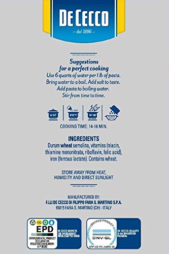 De Cecco Semolina Pasta Paccheri No.125 1 Pound (Pack of 12)
