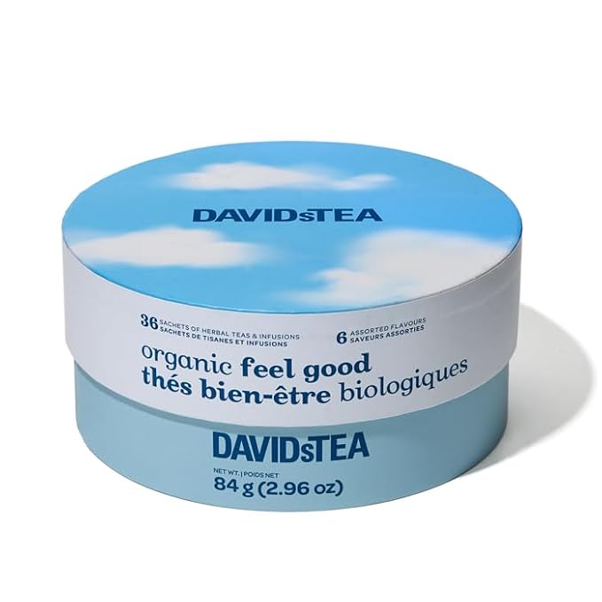 DAVIDsTEA Feel-Good 36-Sachet Tea Wheel – Organic Caffeine-Free Wellness Tea Sampler Gift Set for Hot &amp Iced Steeps | 6 Calming Herbal Blends: Cold 911 Le Digestif Ashwagandha Chai &amp More