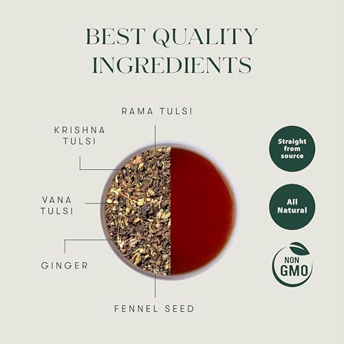 Luxmi Estates Organic Tulsi Tea 50 Tea Bags Caffeine Free Non-GM and Organic for Immunity Inflammation and Stress Relief