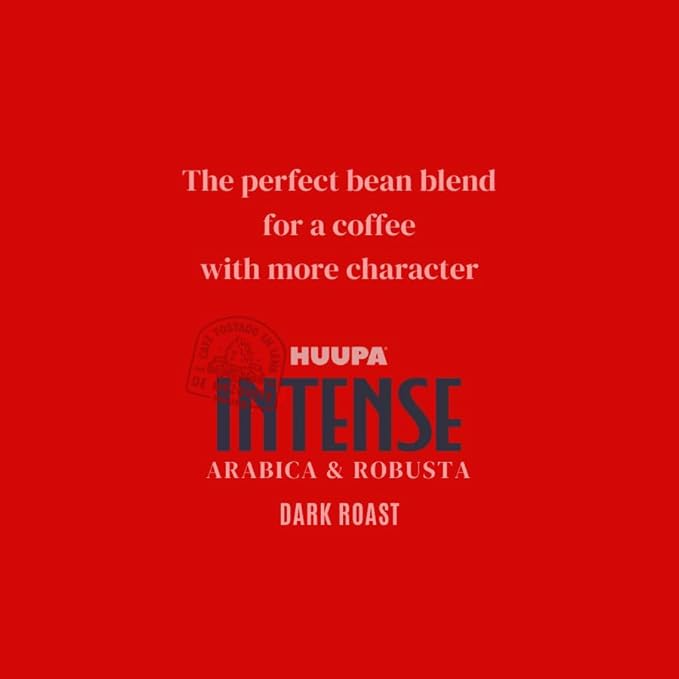 HUUPA Intense Wood-Fired Roasted Coffee 100% Arabica and Robusta Blend High Caffeine Dark Roast Whole Bean Intense 16 oz