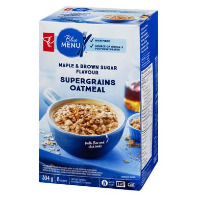 President's Choice Blue Menu Maple &amp Brown Sugar Flavour Supergrains Oatmeal 304g/10.7oz Imported from Canada}