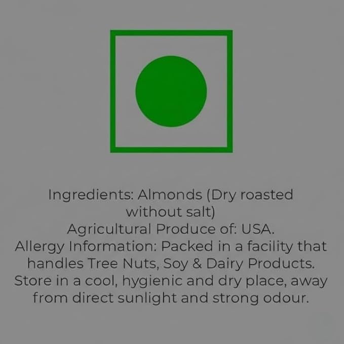 Roasted Unsalted Almonds 250g | No Salt | No Oil Used | Dry Roasted To Perfection | No Preservatives | No Artificial Flavors | Gluten Free | Vegan | Non GMO | Nuts Dry Fruits | Badam