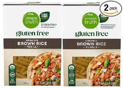 Gluten Free Organic Brown Rice Fusilli Pasta (2 Boxes 12 oz. each)