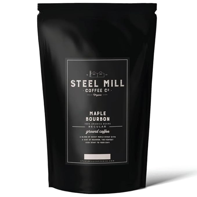 Steel Mill Coffee Co. Maple Bourbon Flavored Coffee - 2 LB Whole Bean Medium Roast 100% Arabica Vegan Gluten-Free Sugar-Free Colombian Origin
