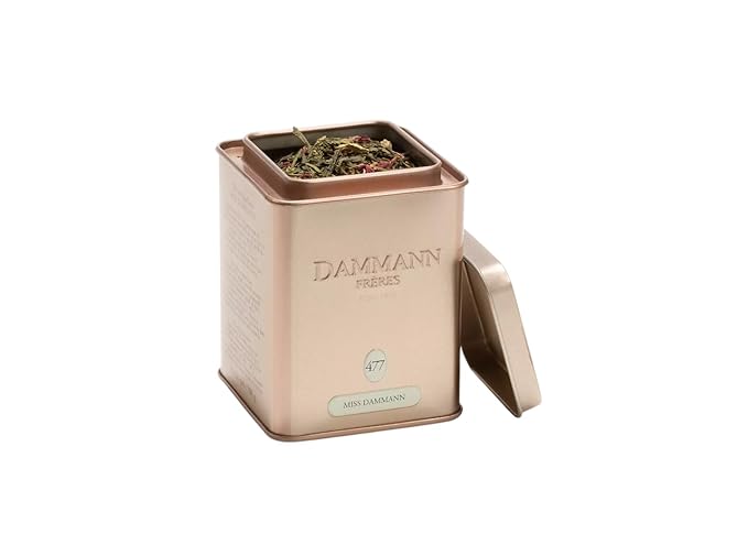 Dammann Freres Loose Leaf Miss Dammann Premium French Gourmet Green Tea Blend Ginger Passion Fruit Lime Flavors 3.52 Ounce Tin
