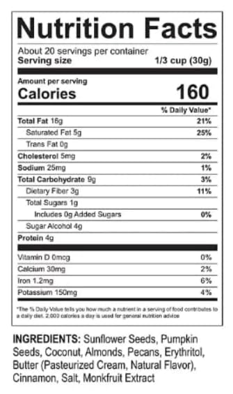 N-Trail Cinnamon Pecan Nut Granola 2g Net Carbs No Sugar Added 22 oz