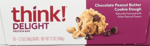 think! Delight Keto Protein Bars Healthy Low Carb Gluten Free Snack - Chocolate Peanut Butter Cookie Dough 10 Count (Packaging May Vary) (Pack of 2)